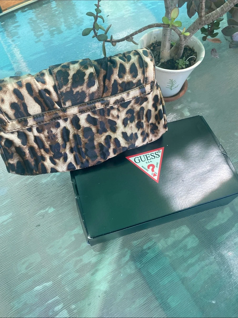 GUESS Leopard-Print Clutch in Brown and Black